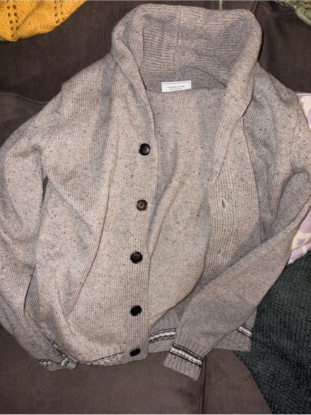 Frank & Oak Light Gray Shawl Collar Button Cardigan
